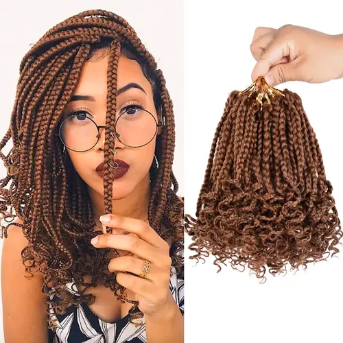 Imagen 2 del producto Trenzas de caja sintéticas, pelo de ganchillo para mujeres negras con extremos rizados, extensiones de cabello con trenzas de ganchillo suaves preenrolladas 3X