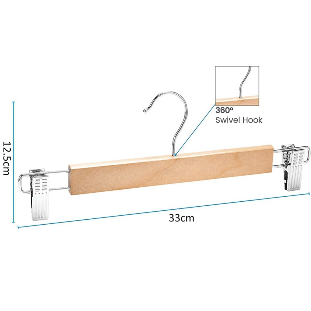 AA77 NEW 10 Pack Wooden Skirt Hangers with Adjustable Clips Non-Slip Trouser Hanger Natural Finish Wood Pants Hangers 360°