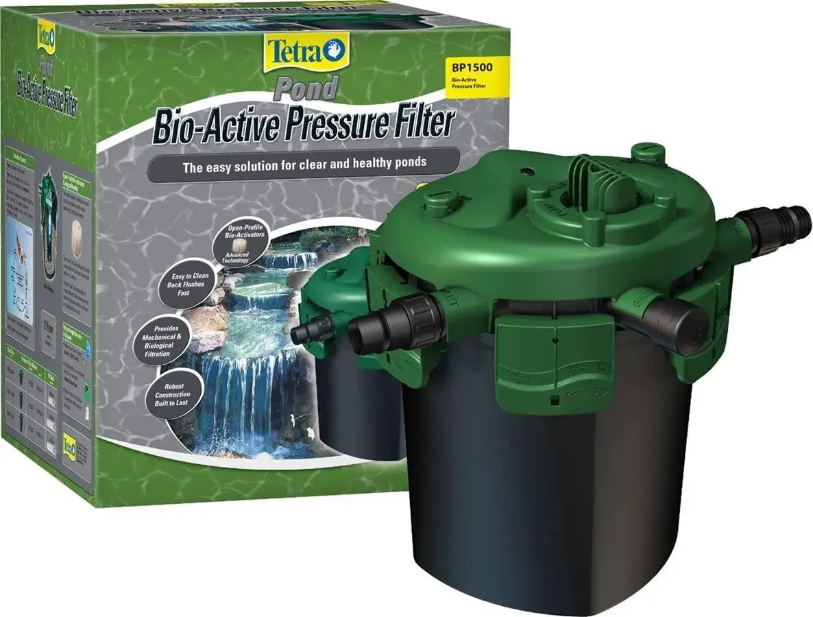 Pond Bio-Active Pressure Filter, for Ponds Up to 1500 Gallons | 2-Step Mechanical & Biological Filtration, For Clean & Healthy