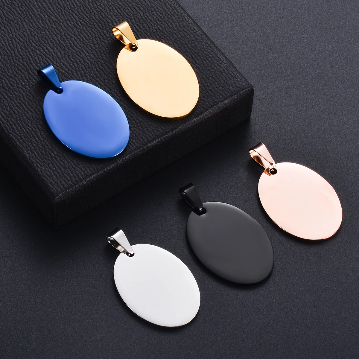 5Pcs Unisex Jewelry Stainless Steel  Oval Shape Dog Tags Pendant Necklace Jewelry