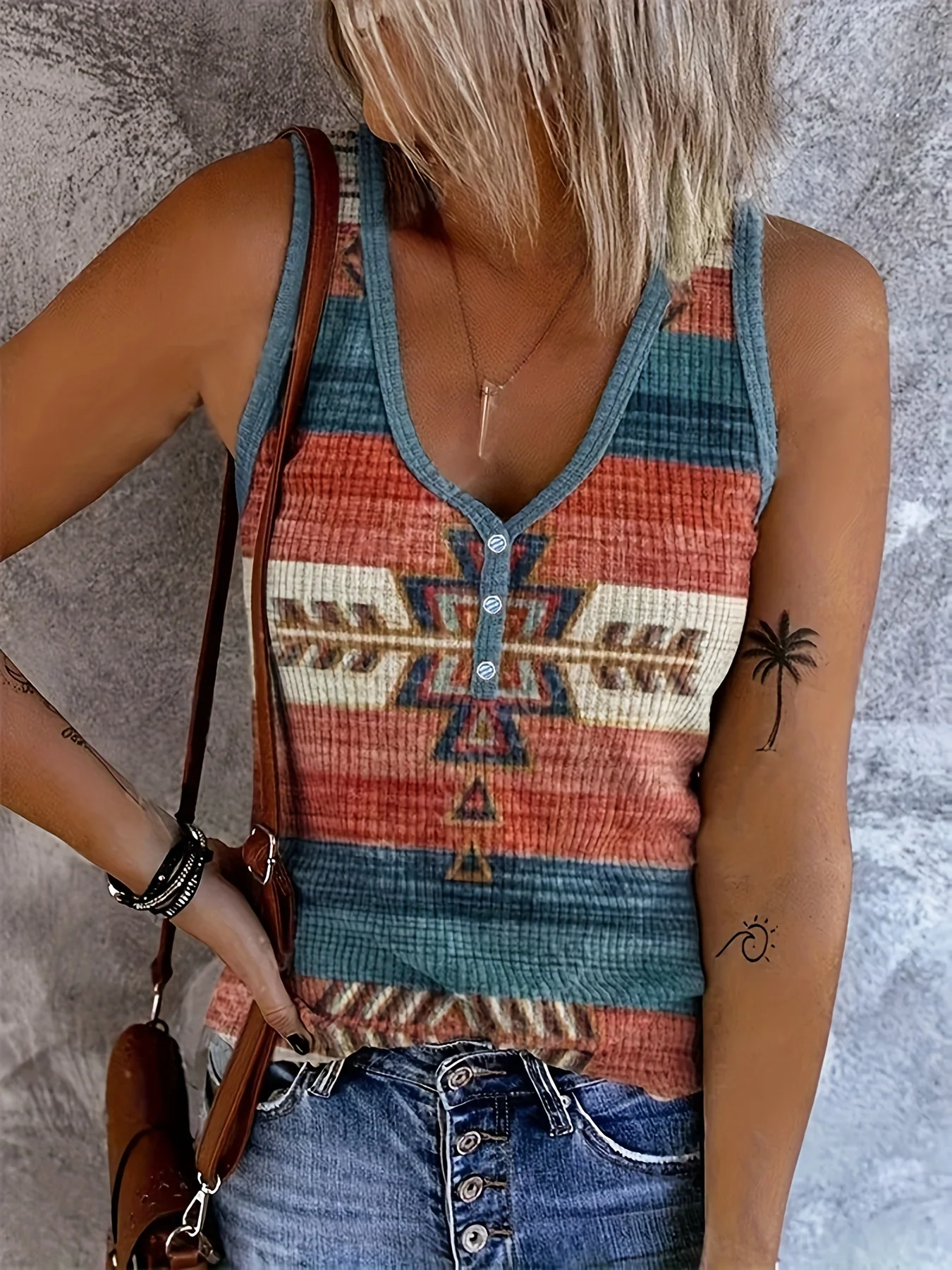 Ladies' vests Western ethnic printed casual sleeveless T-shirt women's retro loose vest