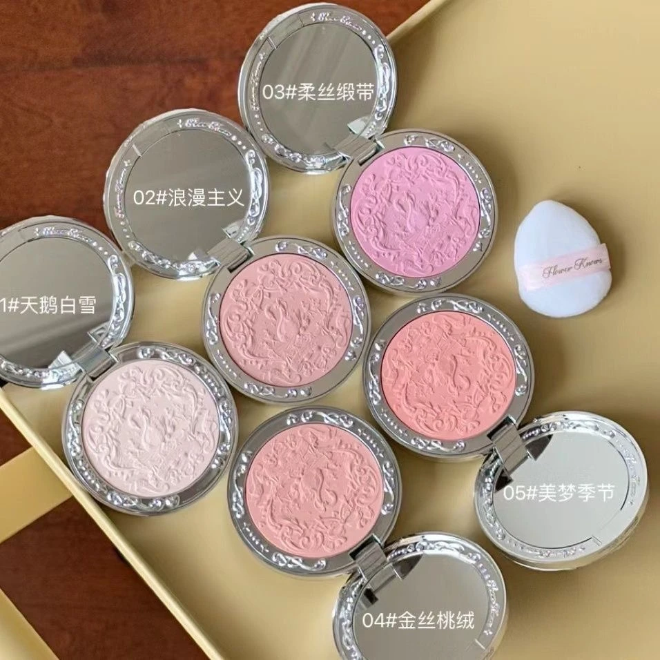 Flowerkaren Swan Ballet Series Tavolozza di fard in rilievo Trucco carino Fard per il viso impermeabile coreano a lunga durata