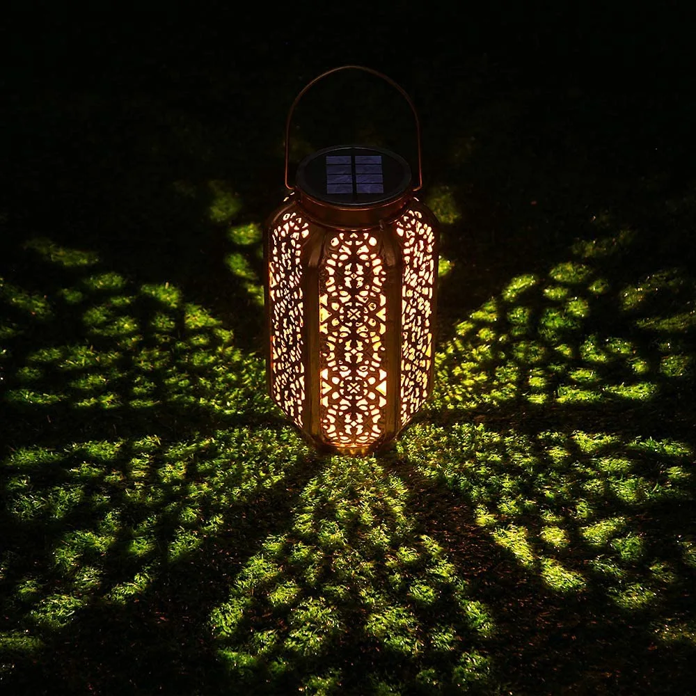 A64Z Solar Lantern Lights Outdoor Vintage Metal Hanging Lanterns With Handle For Garden Accessories Porch Decorations