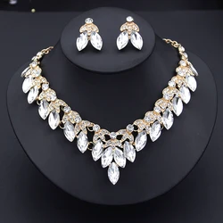 Rhinestone Dubai Jewelry Sets for Women Choker Necklace Earrings Set Wedding Dress Bridal Necklace Sets Fashion