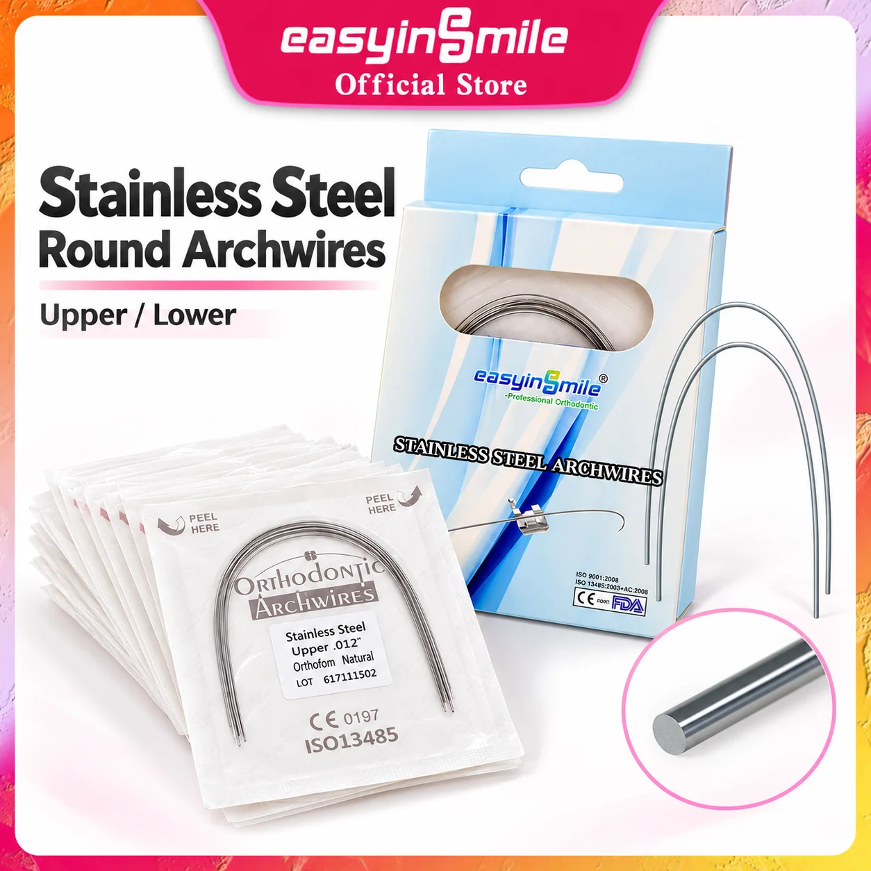 100pcs Easyinsmile Dental Orthodontic Arch Wire  Stainless Steel NiTi Upper & Lower 012 014 016 018 020