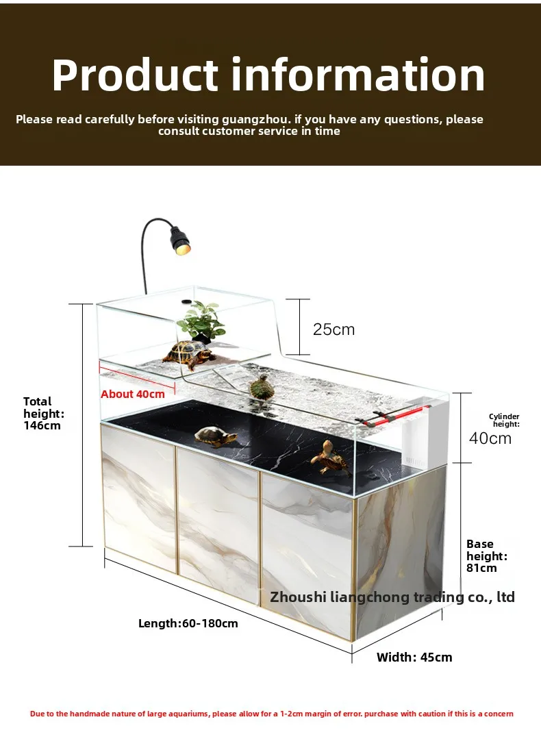 YY- turtle tank with sunscreen, ultra-white bottom filter, circulating water-free stream fish tank, household large  amphibious