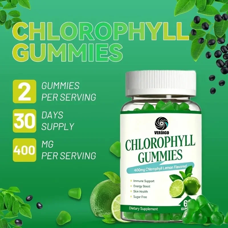 Chlorophyll Gummies, Containing ACV, Black Seed Oil, Probiotic Skin, and Internal Deodorizing, Immune, and Health Support