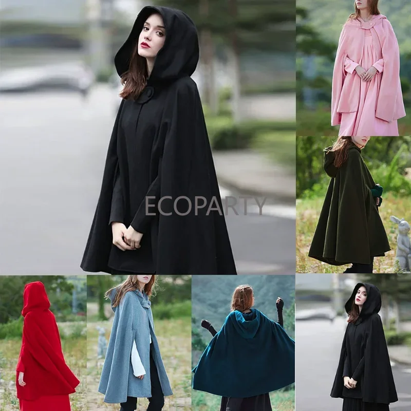 

New Halloween Hooded Cloak for Women Autumn Winter Warm Long Sleeve Medieval Gothic Mantle Steampunk Pixie Vintage Batwing Cape