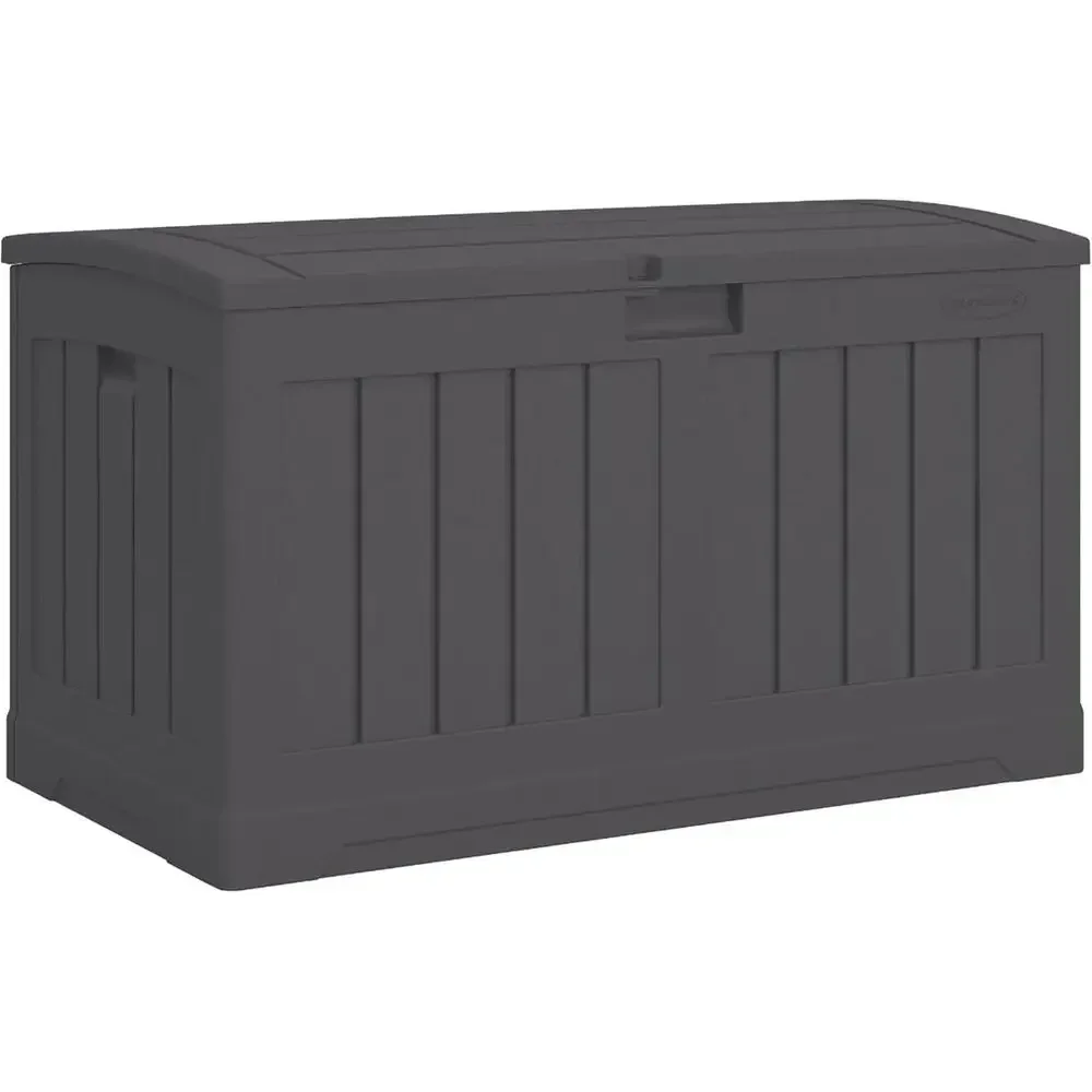 All-Weather 50 Gallon Deck Storage Box with Arched Lid for Outdoor Patio, Garden, or Pool - Peppercorn
