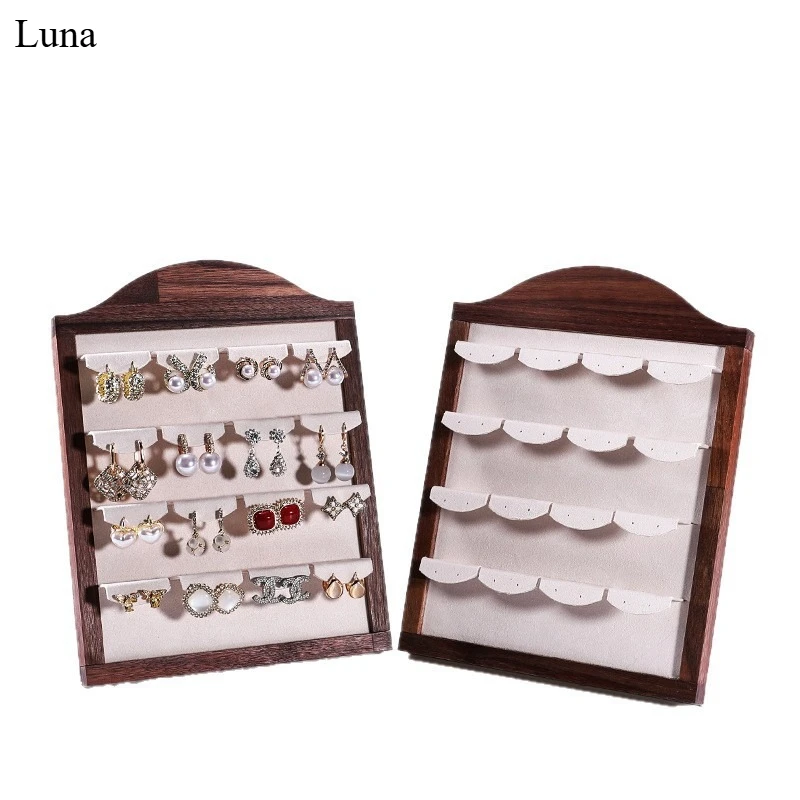 Black Walnut Photo Frame Jewelry Stand, Upright Ring & Earring Holder, Window Display Organizer for Boutique Shop