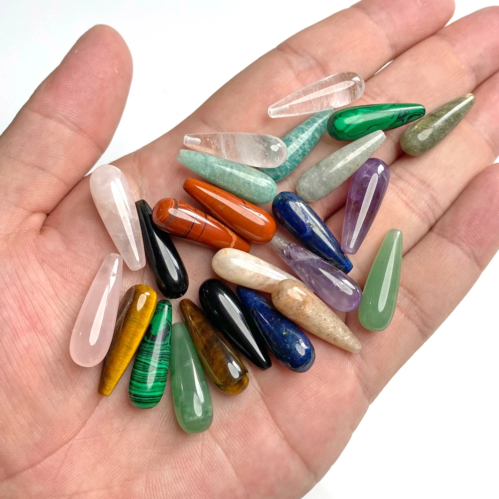 8x23mm Half Hole Water Droplet Stone Pendant Natural Black Obsidian Amethysts Clear Quartzs Charms for DIY Necklace Bracelet 1PC