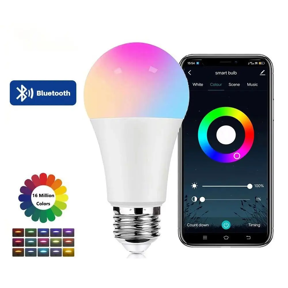 

RGB Color E27 Base Smart LED Bulb Dimable 220V Voltage RGB Lamp Bedroom Light APP Control Bulb for Room Decoration Party Lights