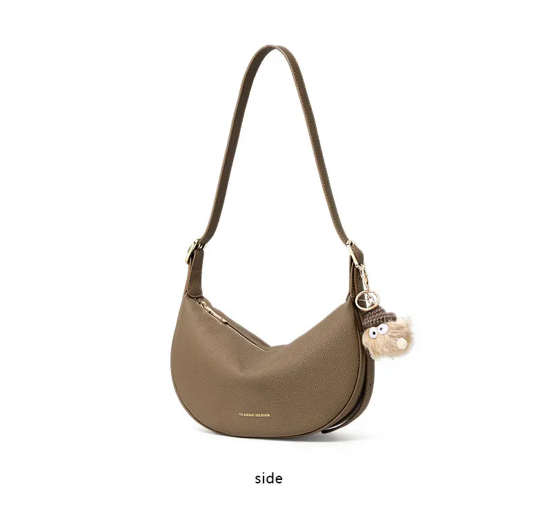 Echte Leder-Umhängetasche für Damen, hochwertige Unterarmtasche, exquisites Design in Knödelform, weiße Einzelschultertasche – Detail 9