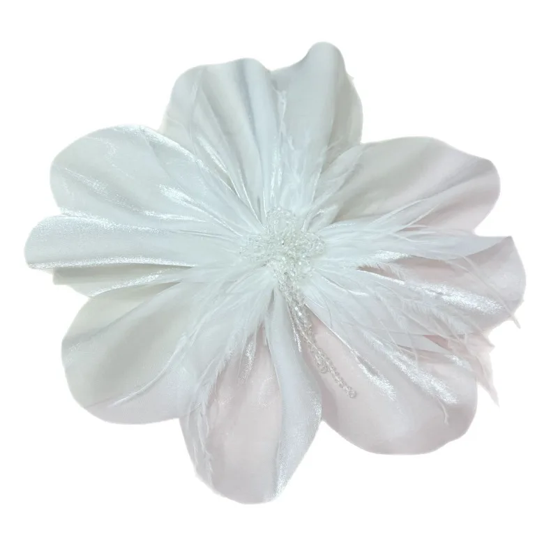 24cm Ultra-fairy Crystal Beaded Ostrich Feather Flower Brooch Women's Wedding Gown Dress Jewelry Accessories Pin Giftcorsage