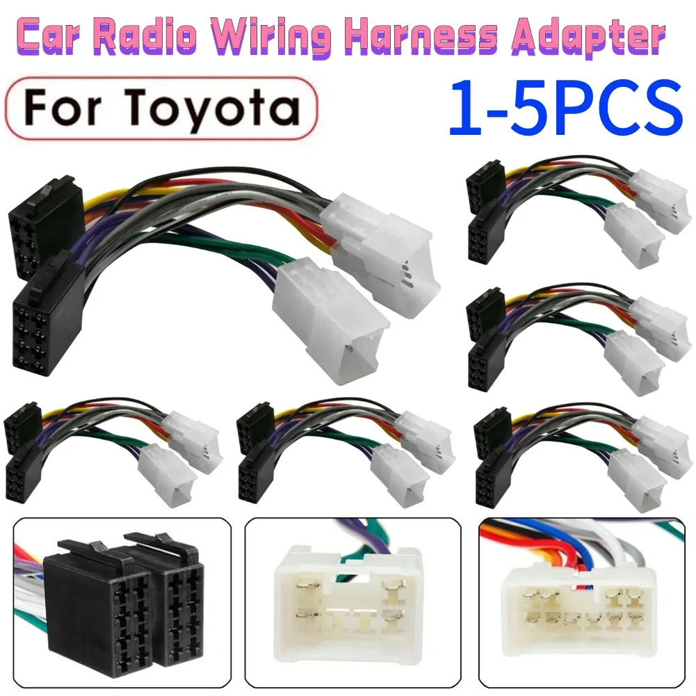 1-5Pcs Car Radio ISO Wiring Harness Adapter ISO Car Radio Wiring Harness Stereo Plug Adapter For Toyota Camry Echo Hilux Kluger