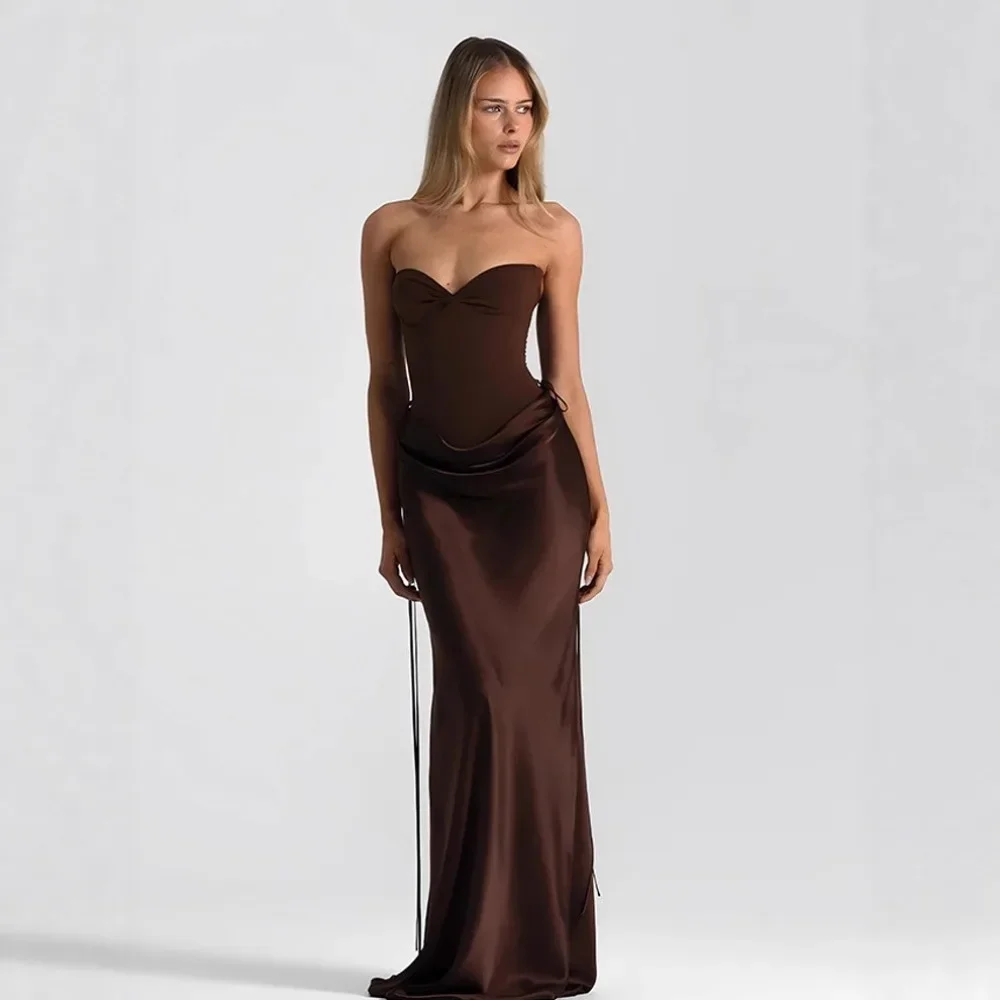 European American Women New Solid Color Bone Structured Slim Waist Mermaid Maxi Gown Banquet Formal Dress