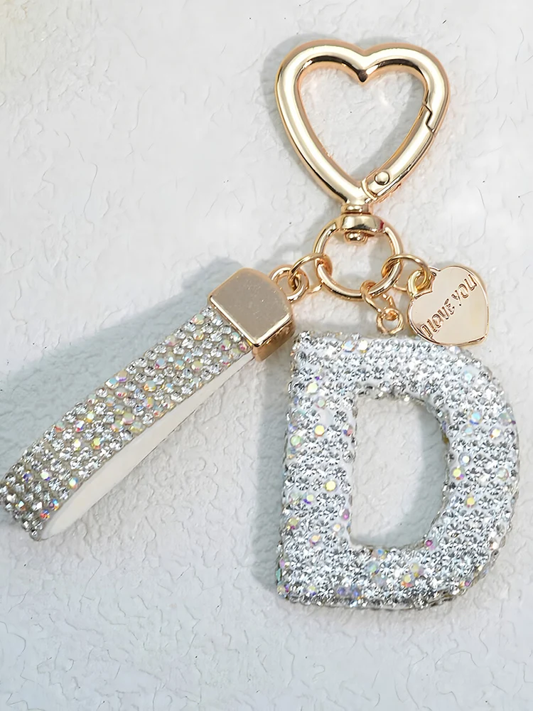 ساطع الماس البطانة 26 الإنجليزية الأولي رسالة مفتاح سلسلة سيارة الراقية حلقة رئيسية سيدة حقيبة قلادة حساسة هدايا عيد الشكر