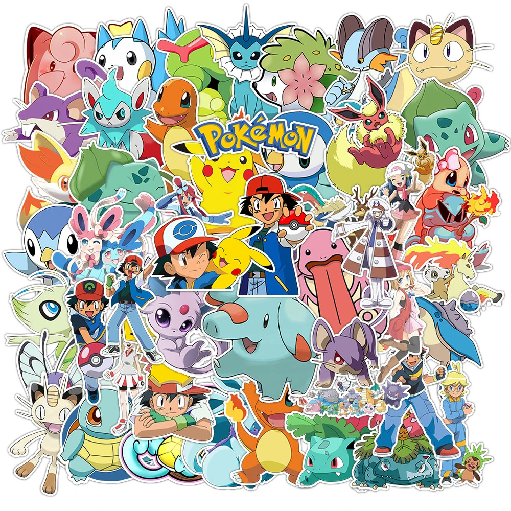 10/30/50pcs Cute Pokemon Stickers Anime Kawaii DIY Sketchbook Stationery Waterproof Classic Kids Pikachu Anime Sticker Toys Gift