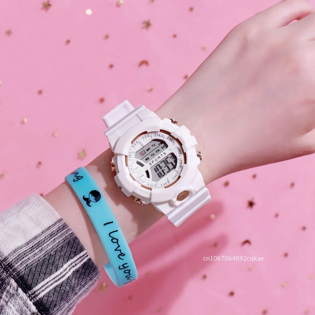 Reloj Digital LED impermeable para mujer, cronómetro de cuenta regresiva, reloj deportivo multifunción, reloj de pulsera electrónico, moda para niñas