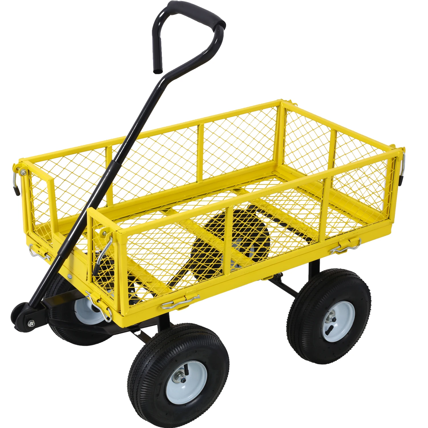 Steel Garden Cart, Steel Mesh Removable Sides, 3 cu ft, 550 lb Capacity, Yellow