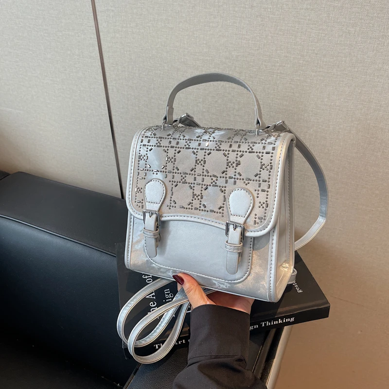 2026 Women's Yellow Mini Backpack Rivet Decorated Leather Satchel Bag Multi-function Handbag Shoulder Bag for Daily Use