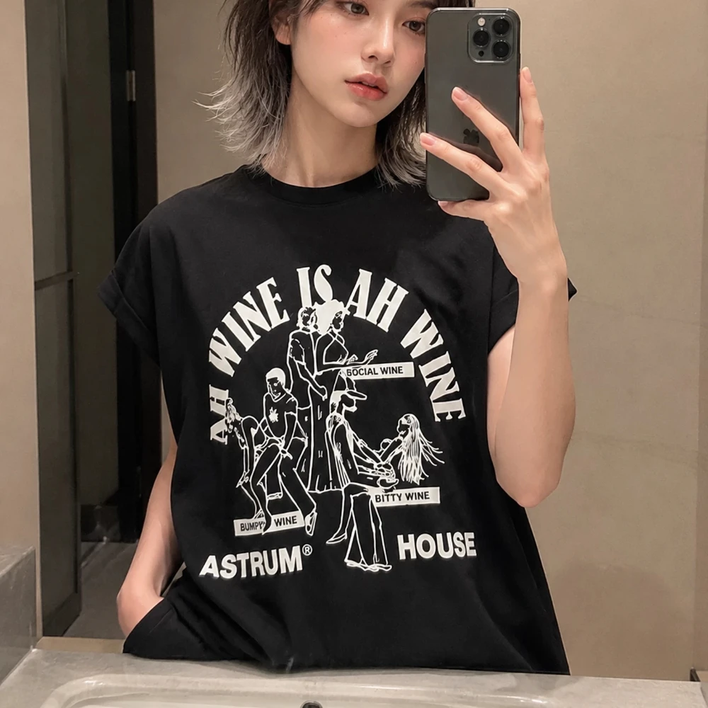 Kanye West Tops Tee Vintage AH WINE IS AH WINE Letter Printing Streetwear Summer Cotton Sleeve Hip Hop Tank Tops Vest for Men — купить у AliExpress WW