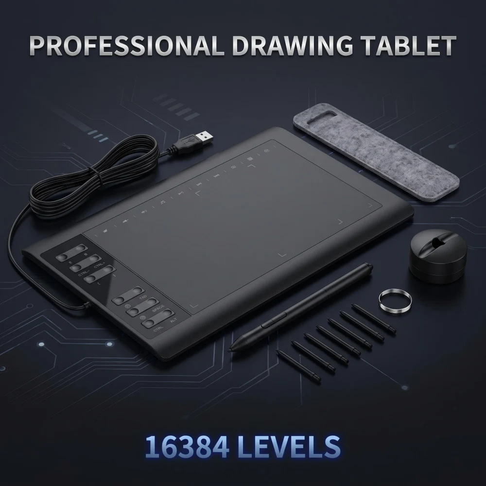 10x6 Inch Graphic Drawing Tablet 16384 Levels Digital Art Pad Battery Free Pen 22 Keys for PC Mac Android Smartphone OSU Stylus