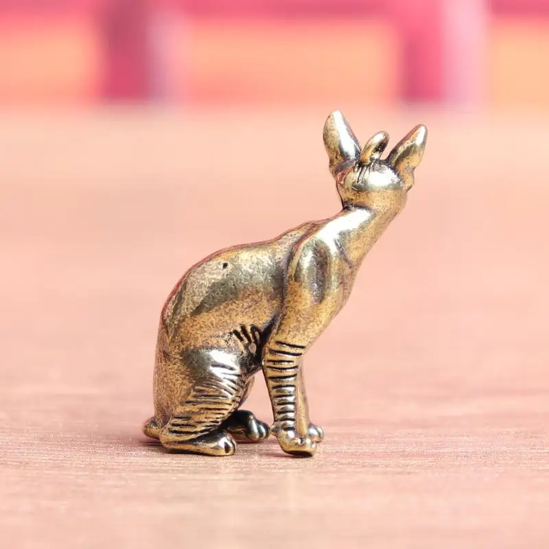 Solid Brass Hairless Cat Small Statue Desktop Ornaments Vintage Animal Figurines Model Lucky Home Decorations Crafts Accessories