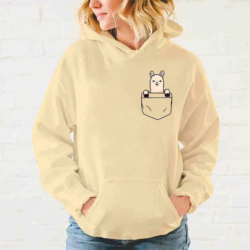 Funny Pocket Alpaca Printing Hoodies Fashion Women Men Autumn Winter Sweatshirt Ladies Streetwear Pullover