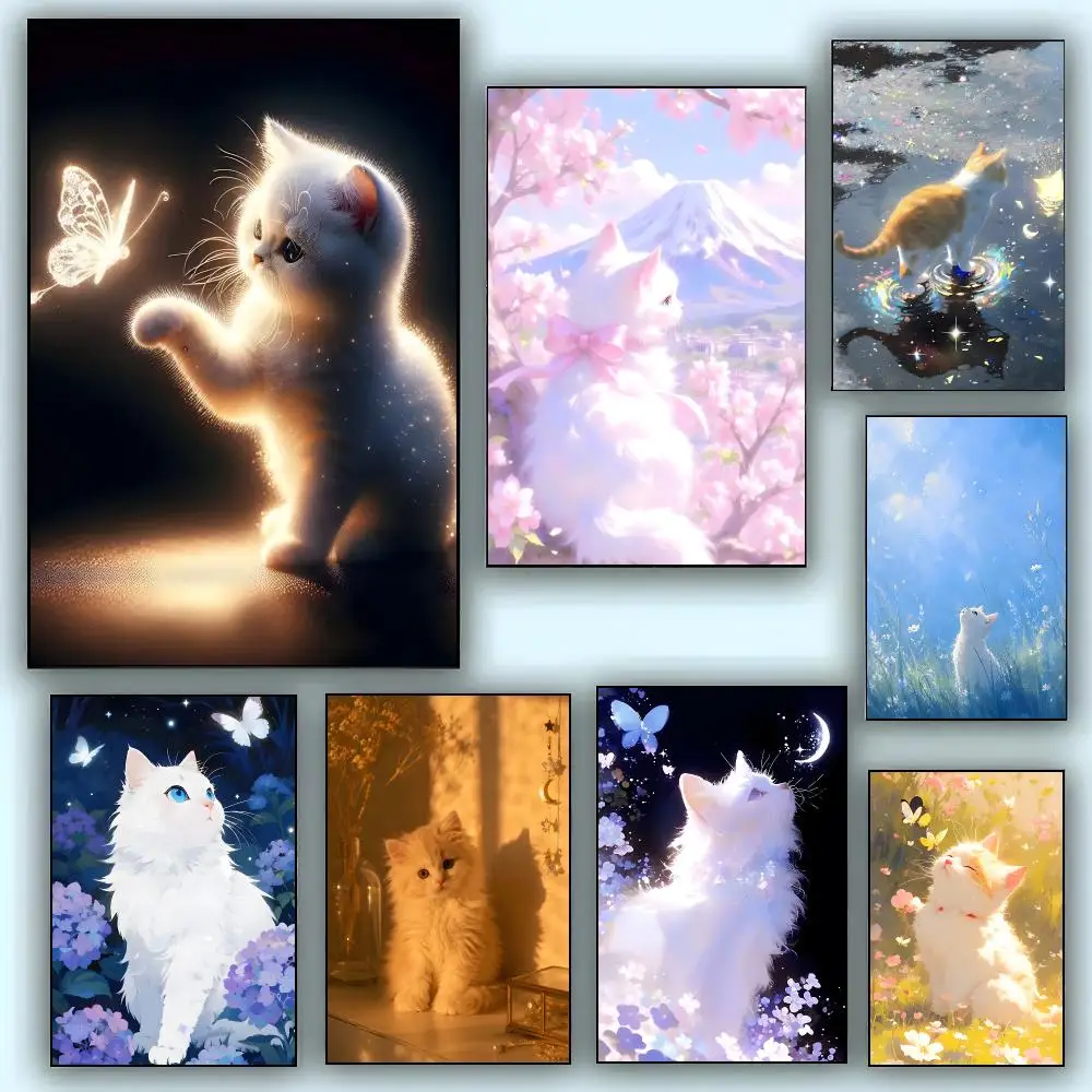 Lovely Glowing Kitten Shining Poster Modern Aesthetic Wall Art Print Minimalist Poster Bedroom Living Room Home Decor Gift