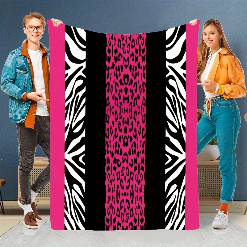 1pc Zebra & Leopard Print Flannel Throw Blanket - Soft, Warm, All-Season Gift for Home, Office, Travel | Machine Washable, Tear-