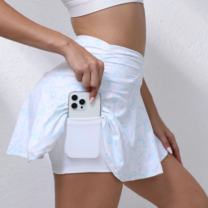 Fashion Bow Printed A Line Skirts Women 2026 Outdoor Sports High Waisted Mini Skirt Woman Slimming Tennis Yoga Skirts Female
