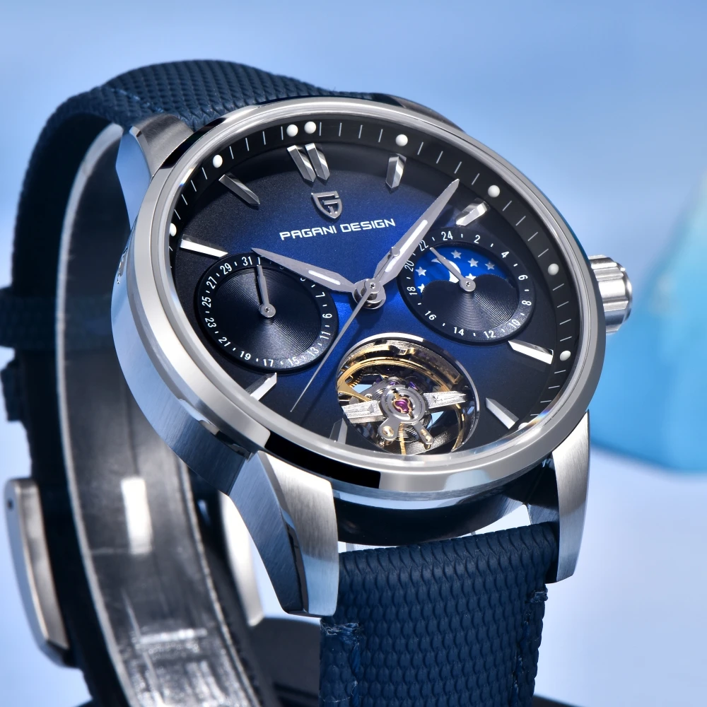 PAGANI DESIGN New 41MM Pilot's Hollow Moon Phase Fashion Men Mechanical Watch Sapphire Glass Stainless Steel Automatic Watches
