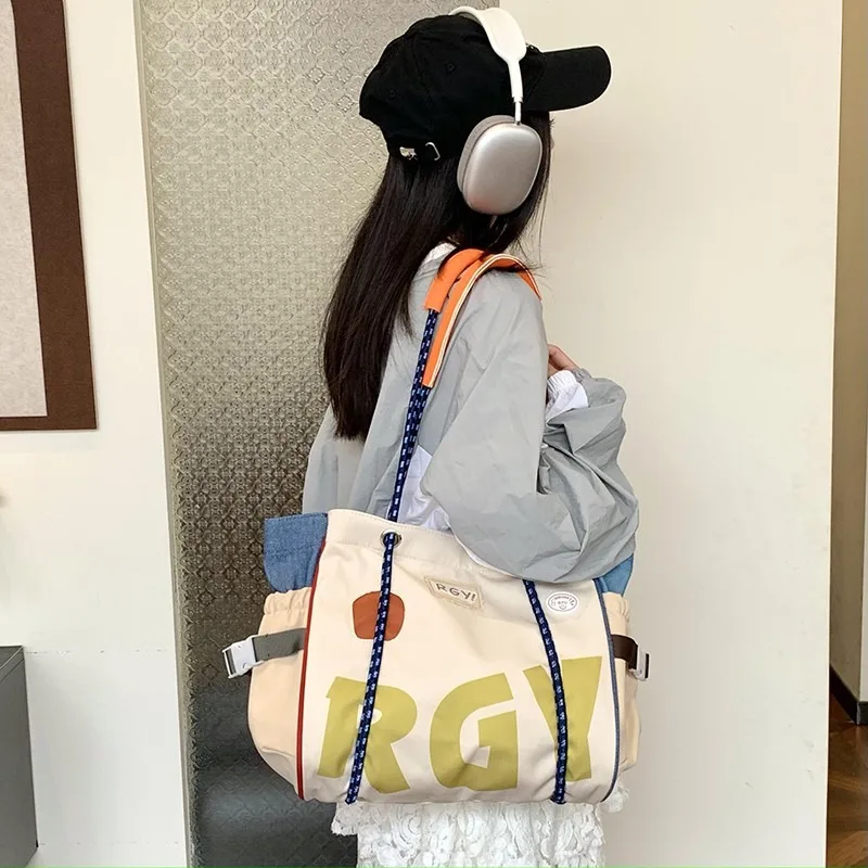

Fashion Letter Printed Color Nylon Shoulder Bag Hemp Rope Shoulder Strap Large Capacity Casual Tote 2025 Hot Sale Bags for Women