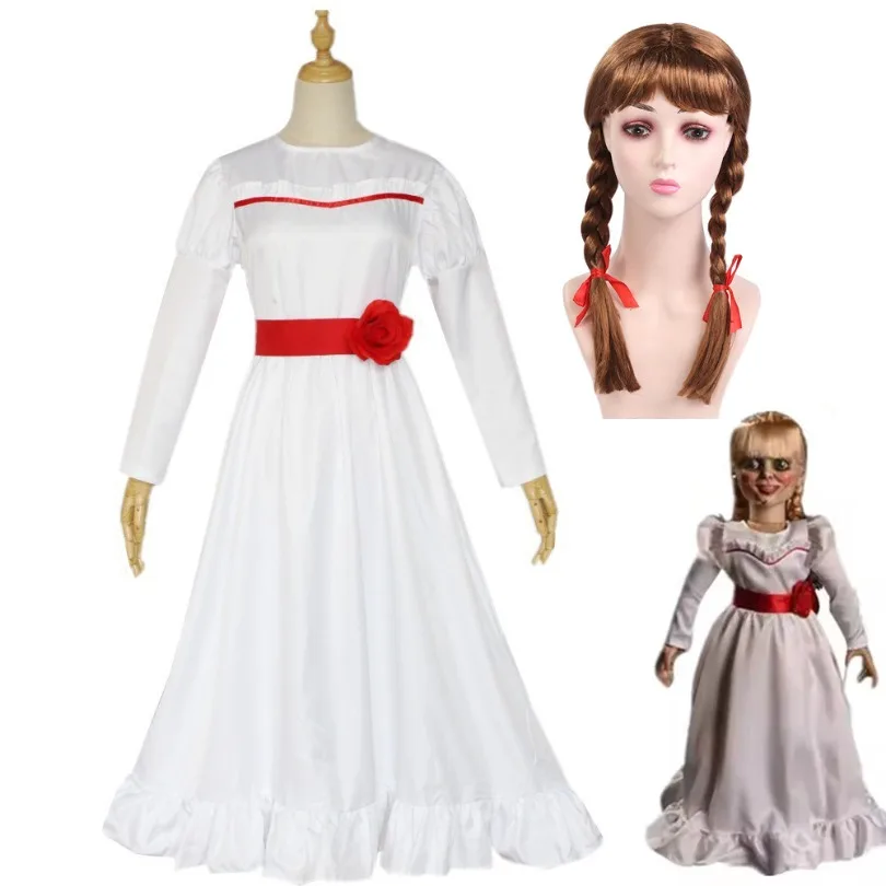 Disfraz de Annabelle de la Muñeca Conjing, Disfraz de Cosplay de la Novia de Chucky, Vestido Blanco de Annabelle, Disfraz de Halloween para Mujer Adulta, Traje de Terror
