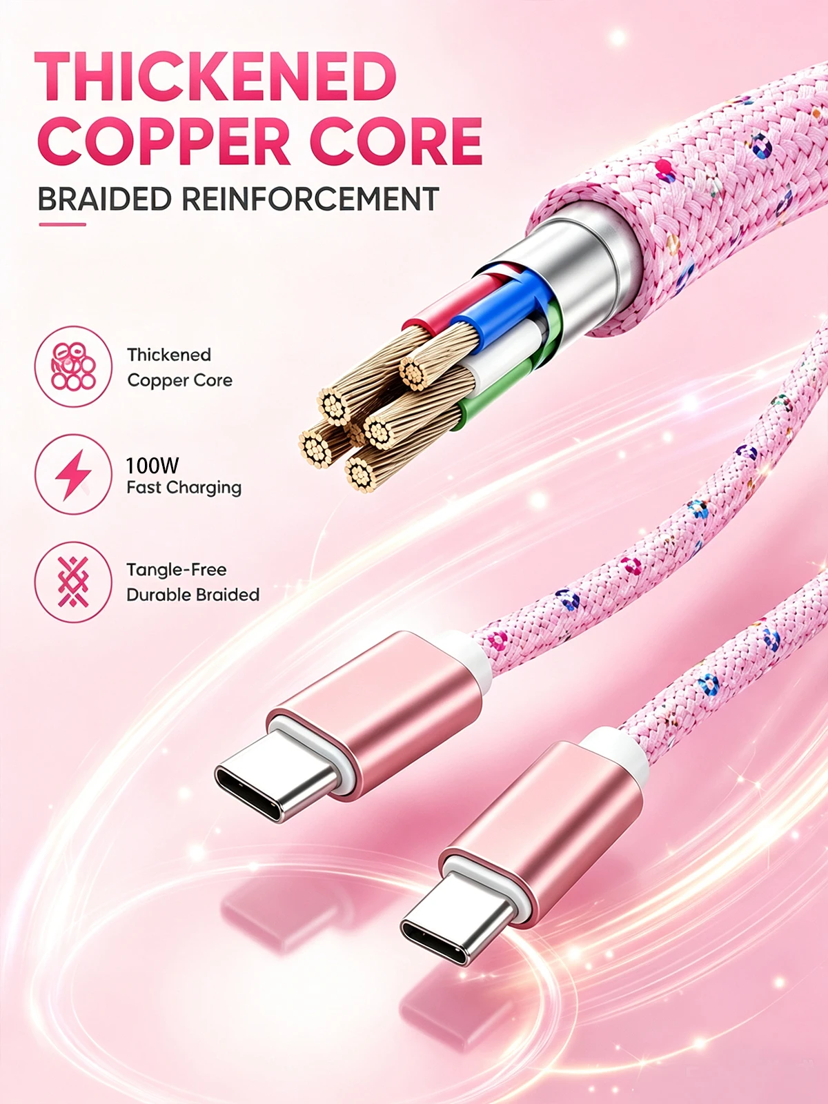 Beixy Typ C zu Typ C 3M PD 100W Superschnelles Ladekabel für iPhone, Macbook Pro, Samsung, Xiaomi, Mädchen C zu C Verlängerungs-Datenkabel – Detail 5
