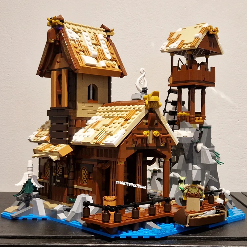 Nuovo 1837 pz europeo medievale Street View Viking Port House modello fai da te idee creative giocattolo per bambini regalo Building Blocks MOC-21343