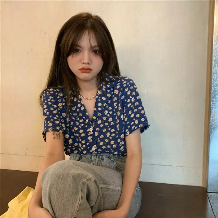 

Short Sleeve Shirts Womens Birds Version Breathable Buttoned Kawaii Peter Pan Girly Plussize Travel Deep l Bottoming Geometric