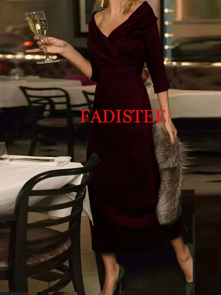 Aangepaste avondjurken V-hals halve mouwen zeemeermin moeder van de bruidjurken voor bruiloften theelengte feestjurk voor dames