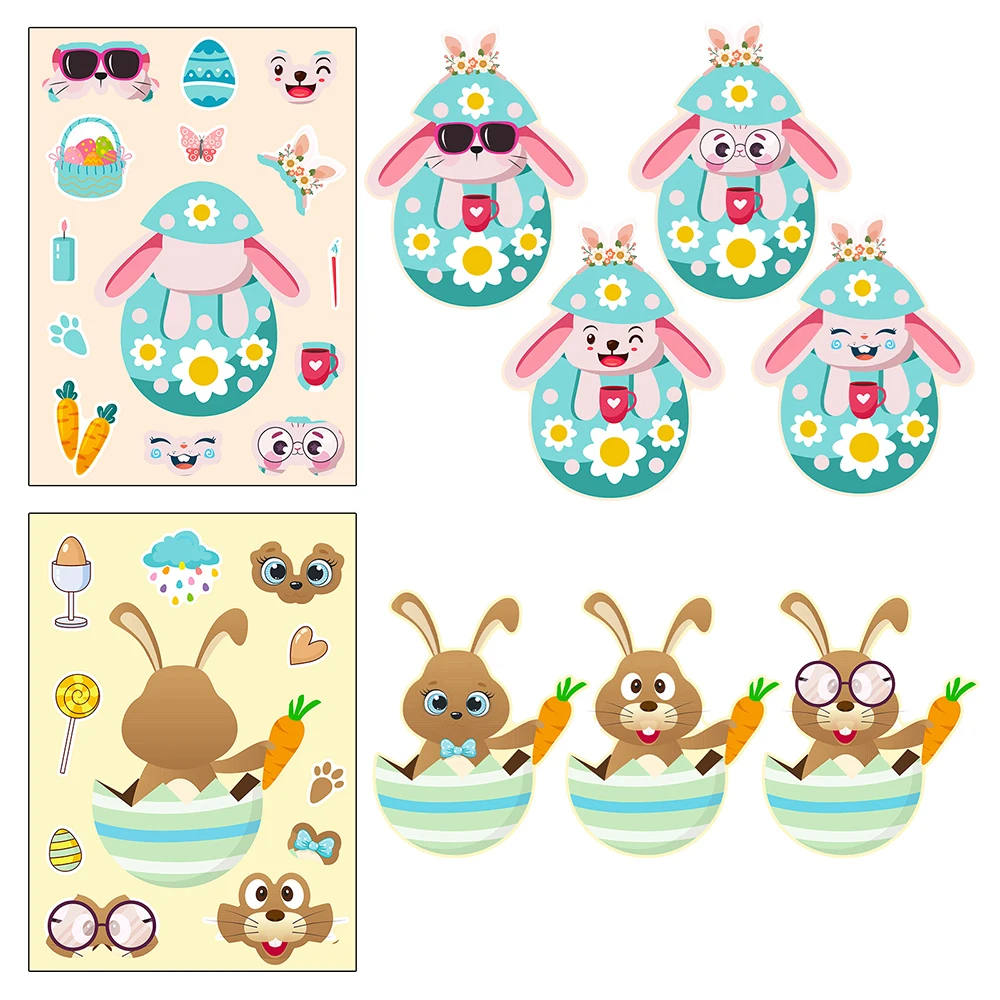 6/12 Vellen Schattige Easter Konijn Puzzel Stickers Maken Een Gezicht Games Diy Speelgoed Feestdecoratie Assembleren Puzzel Sticker Voor Kinderen Sticker