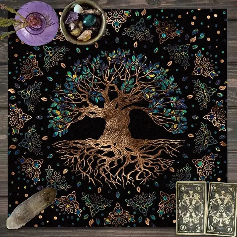 VIKAMA Flower Branch Pentagram Tarot Tablecloth Mystical Divination Altar Cloth Ceremonial Table Cushion Background