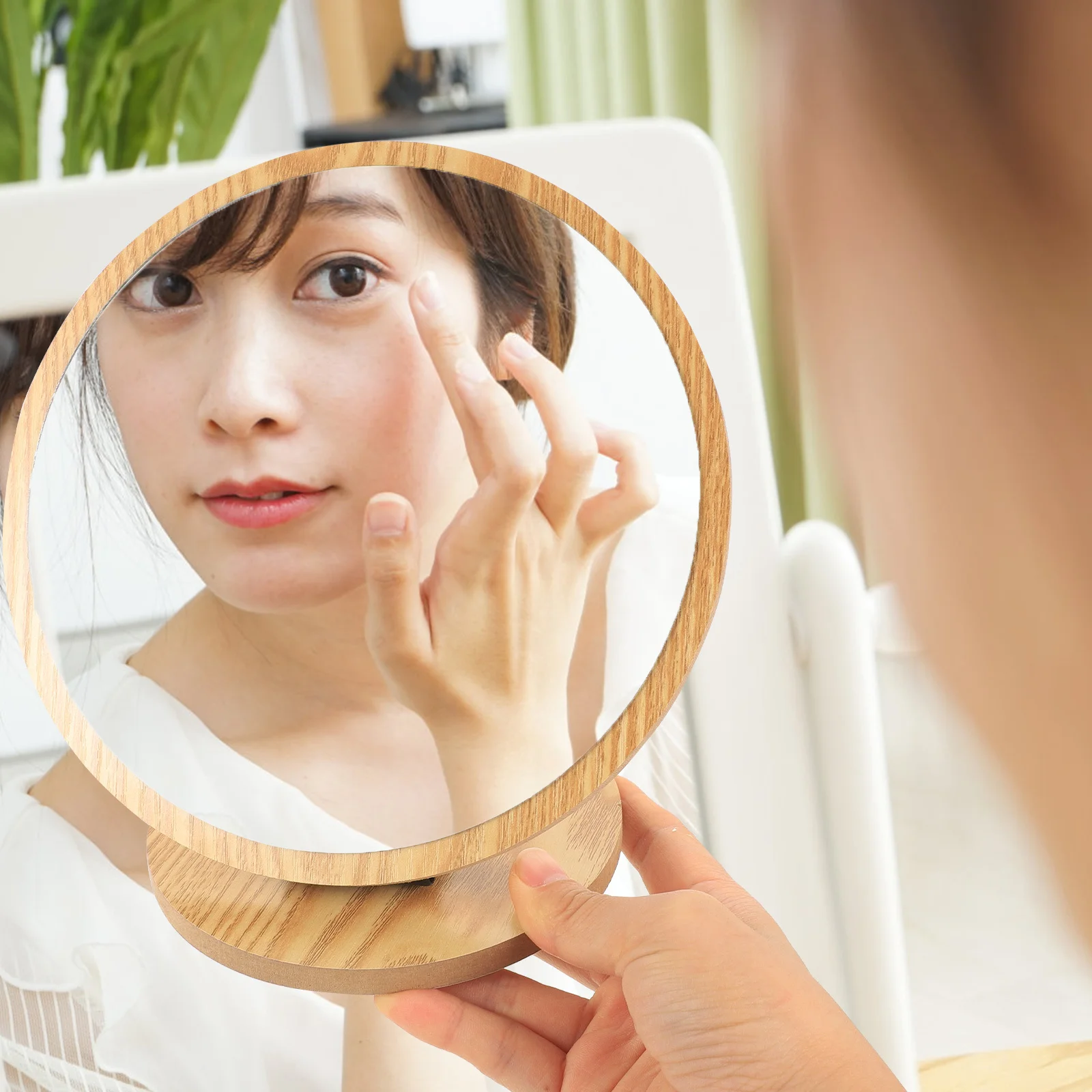 

Wooden Makeup Mirror Foldable Desktop Stable Base Hd Surface Mirror for Bedroom Study Table Mirrors