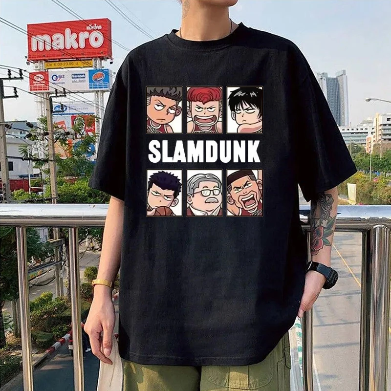 New Arrivals Japanese Anime Print Tshirt Slam Dunk Pattern Summer Men's Cotton Short Sleeve Classical Casual Sports Clothing Top