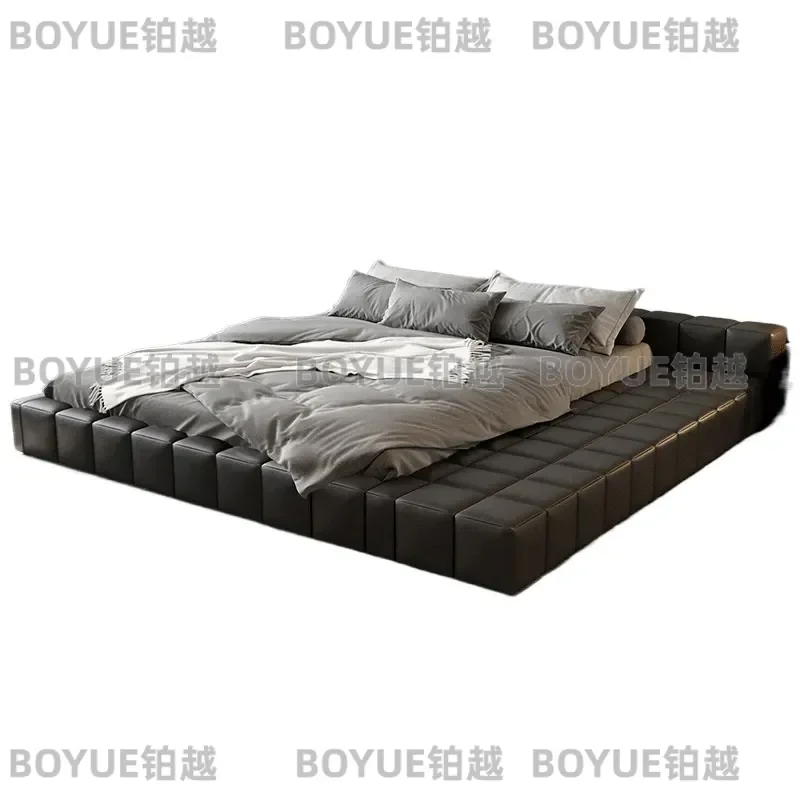 Modern Pixel Tofu Block Bed Frame Low Profile Tatami Floor Splicing Wide Platform Sleeping Furniture for Master Bedroom Cozy