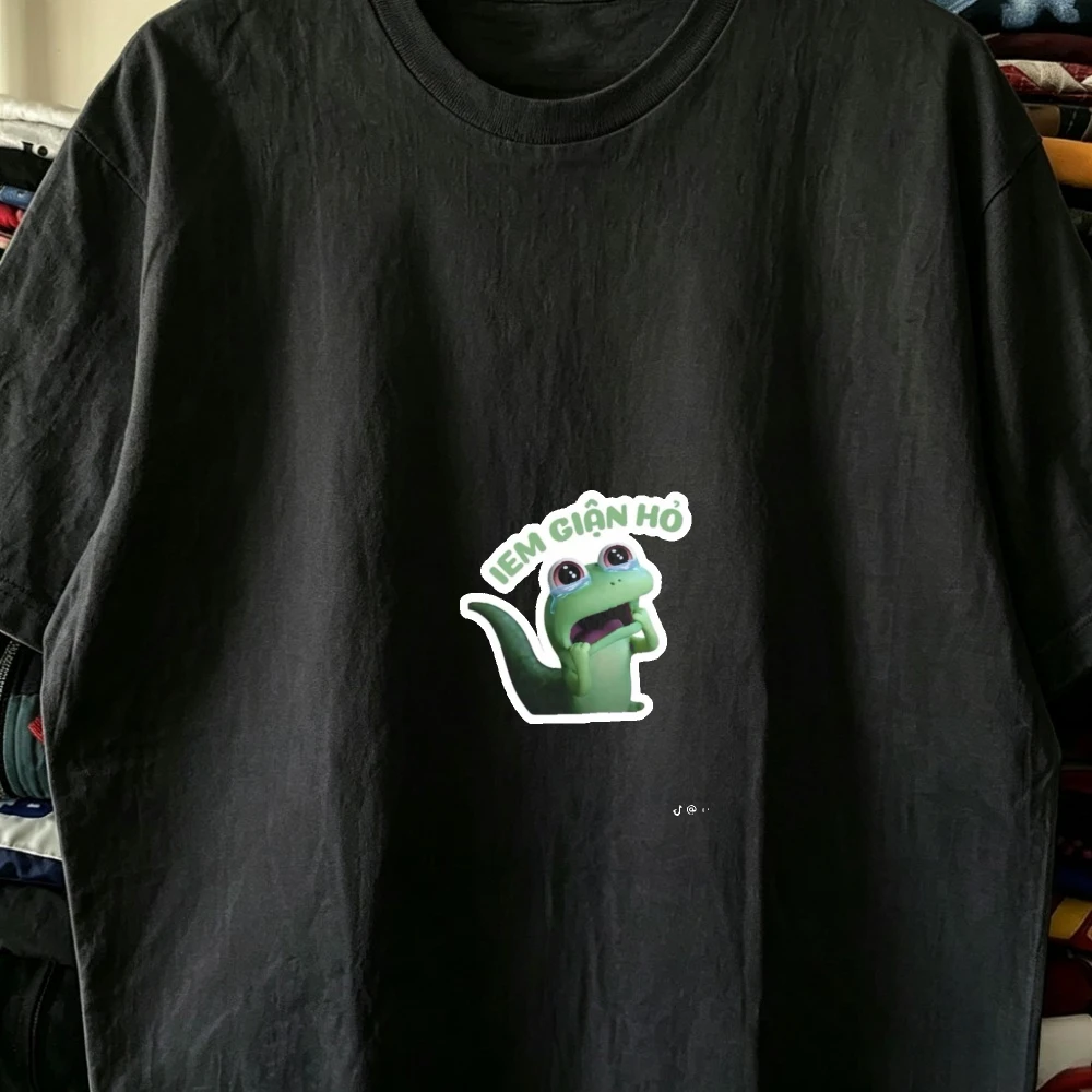 Cute Green Lizard Cartoon Print Short Sleeve Tee Men Cool Style Tom the Lizard｜Lizard Lizard Lizard Hoppers Fashionable Apparel