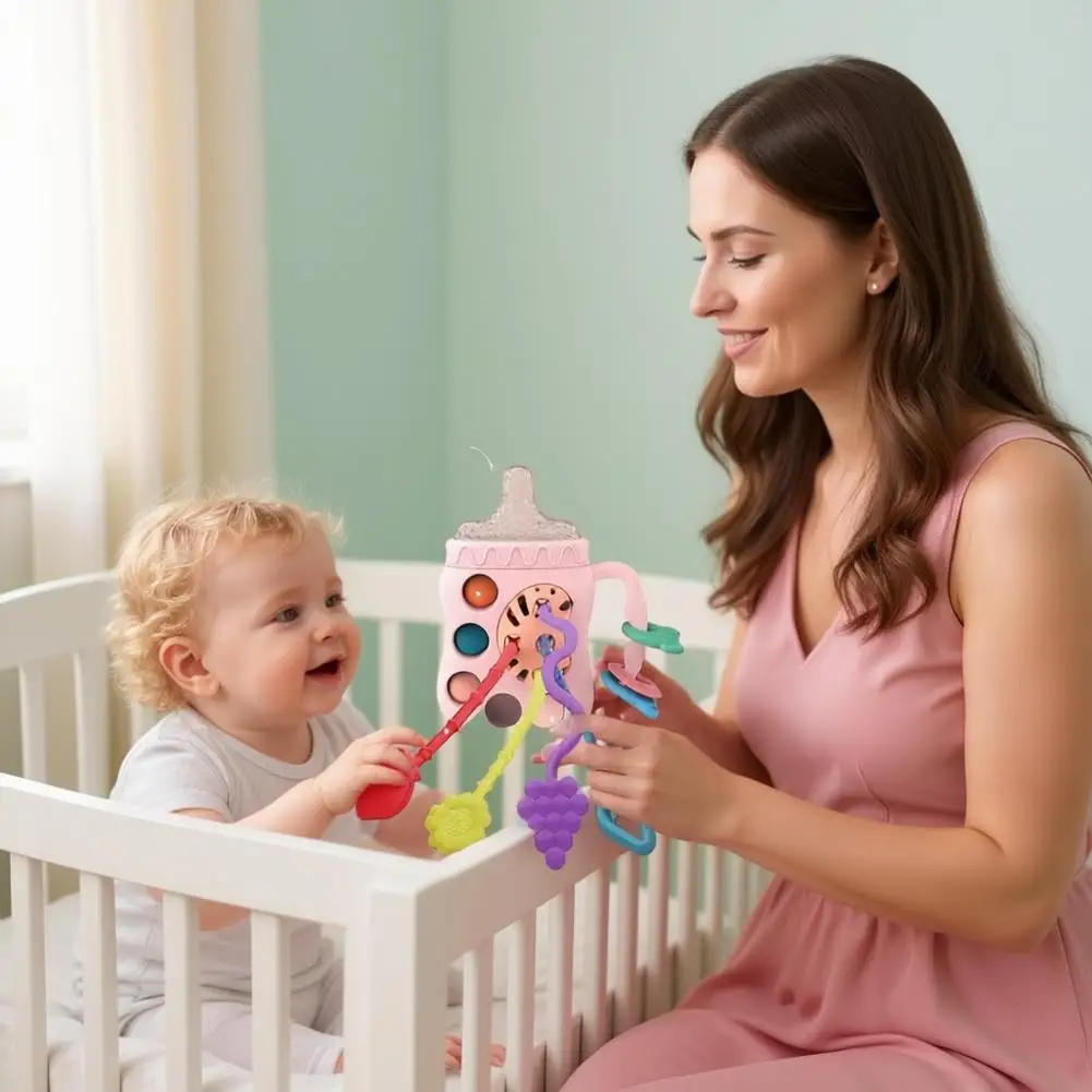 Bottiglia Lala Giocattolo per bambini Bottiglia Giocattolo pull-up Giocattolo per dentizione sensoriale Addestramento da masticare infantile per i più piccoli Giocattolo push and pull A0F0