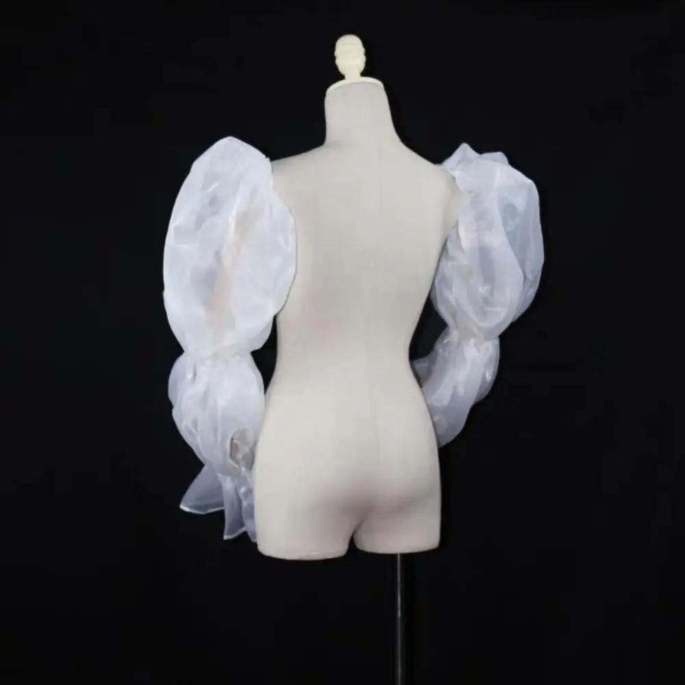 Elegant Puff Wedding Arm Sleeves Evening Dress Decor Bowknot Bride Detachable Sleeves Sweet Ruffles Sheer Cover Sleeves