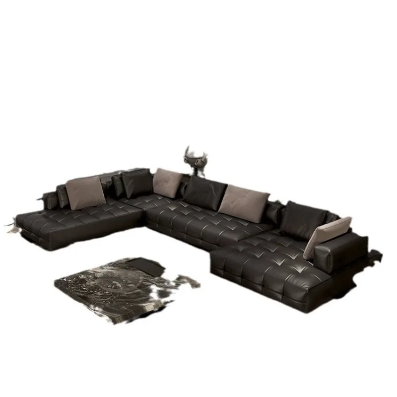 Soft decoration first layer leather sofa combination simple modern leisure living room full leather sofa