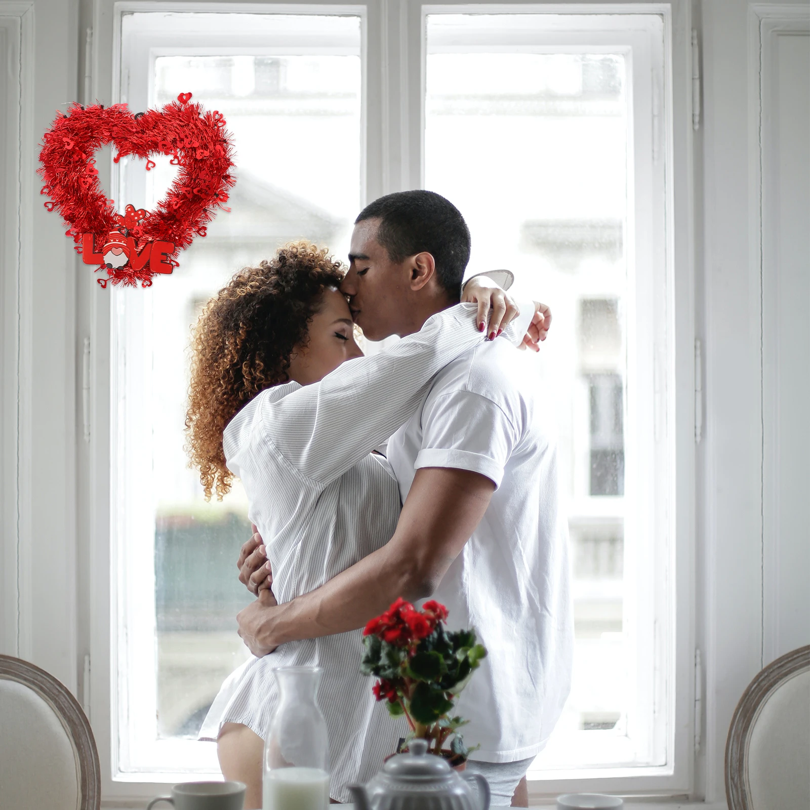 

Romantic Heart Pendant Decor Valentine's Day Hanging Wreath 3D Heart-Shaped Door Decoration Wall Ornament for Anniversary Events