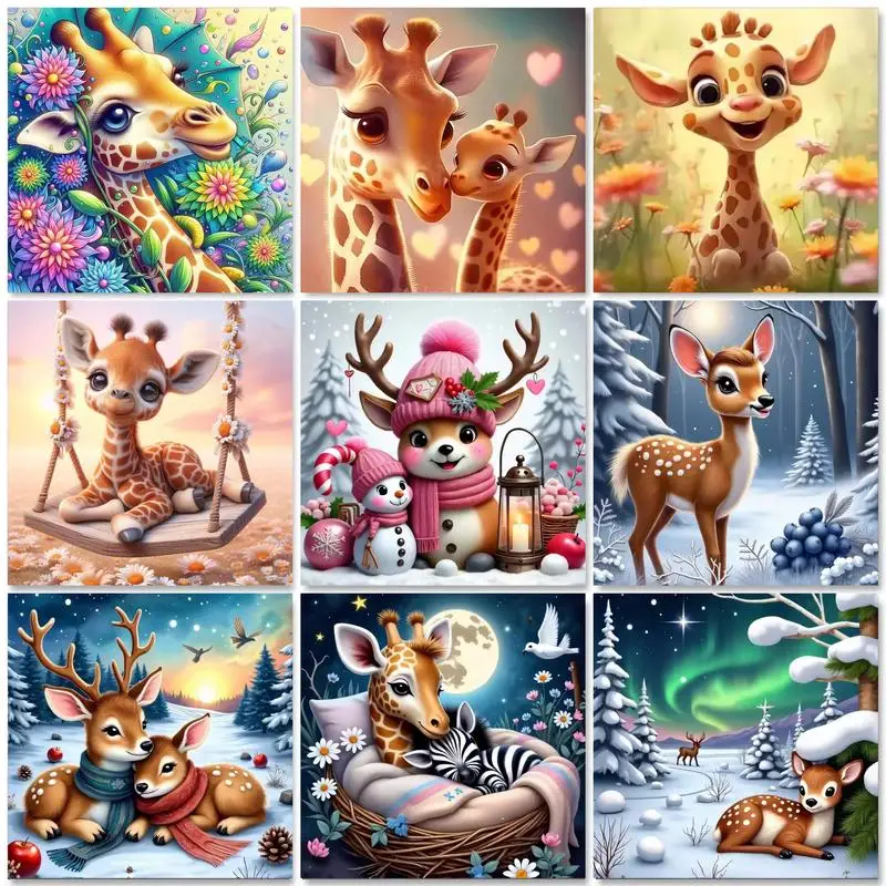 

GATYZTORY Diamond Painting Giraffe Mosaic Embroidery Colorful Flower Animal Art Gift Needlework Full Kits 30x40cm